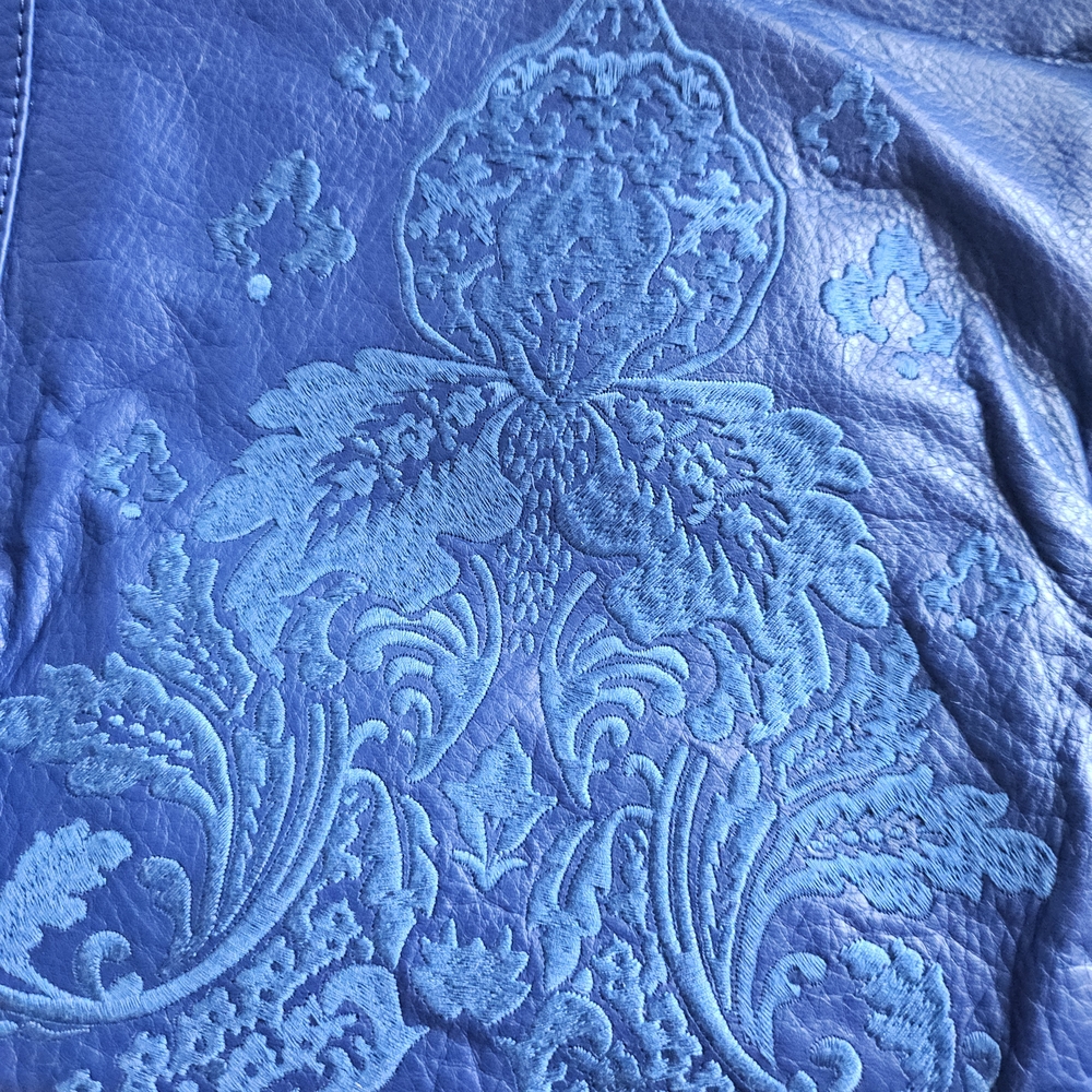 Fiore By Isabella Fiore Cobalt Blue Embroidered Leather Bag - Picture 2 of 12
